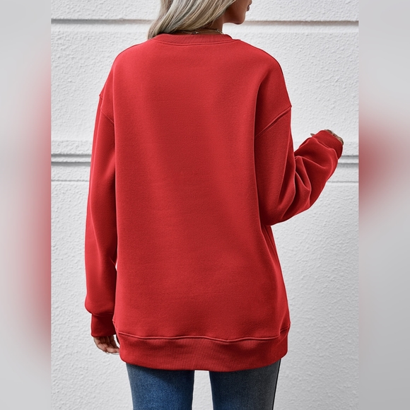 Women's Red MERRY CHRISTMAS Round Neck Long Sleeve Casual Sweatshirt - Picture 3 of 3